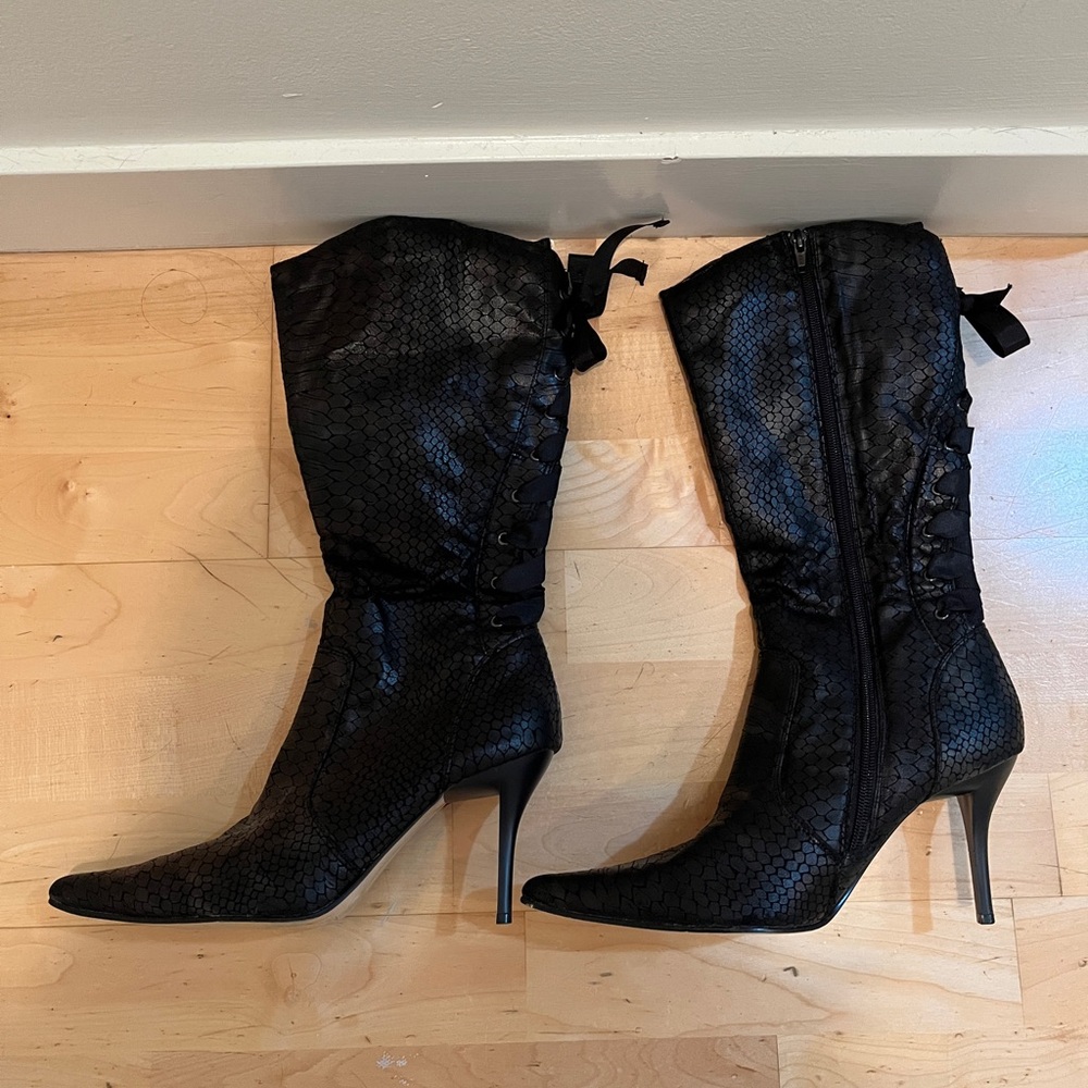 Roberto Vianni faux snakeskin lace up knee high boots